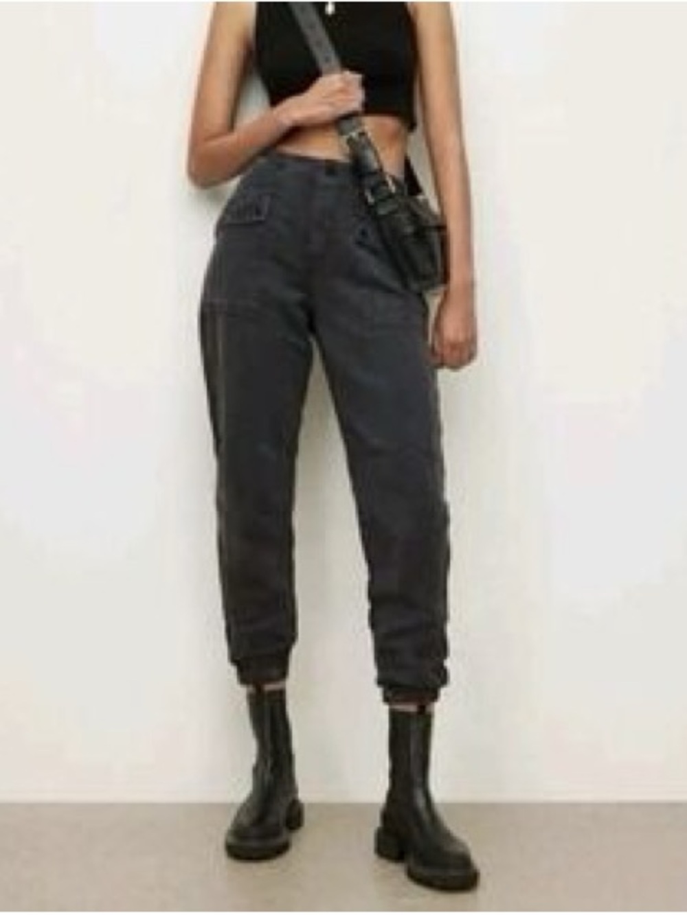 AllSaints Women's Black Cropped Jogger Pants